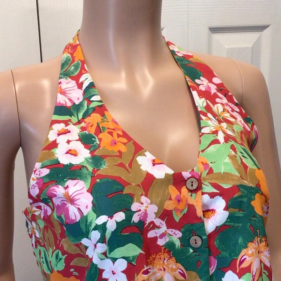 Lily Rose Juniors Floral Button Tie Front Crop Halter Tank Top - Picture 2 of 9